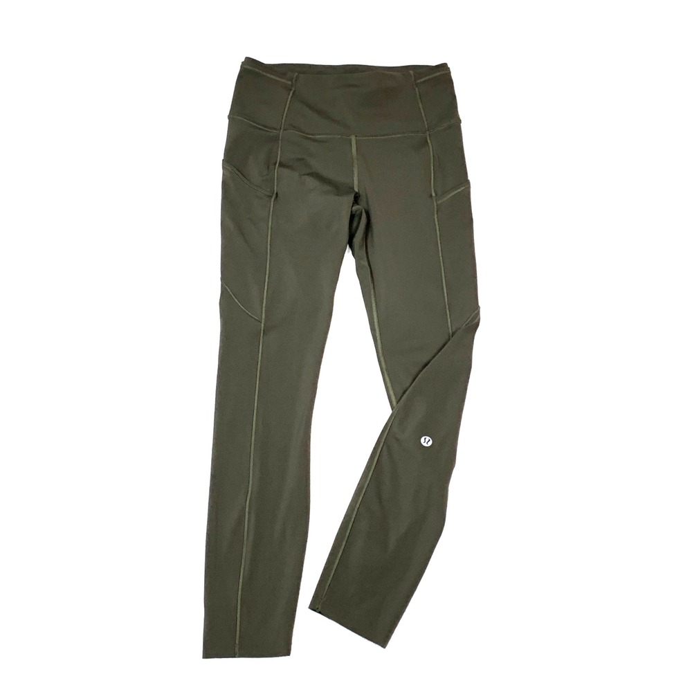 Lululemon Fast and Free 23" Leggings Dark Olive Green Crop Womens Size 4 Nulux
